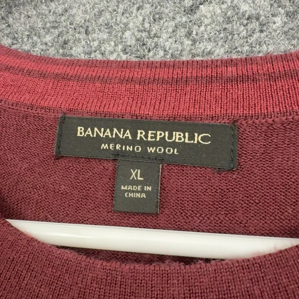 Banana Republic Sweater Mens XL Burgundy Merino Wool Crewneck Classic Casual